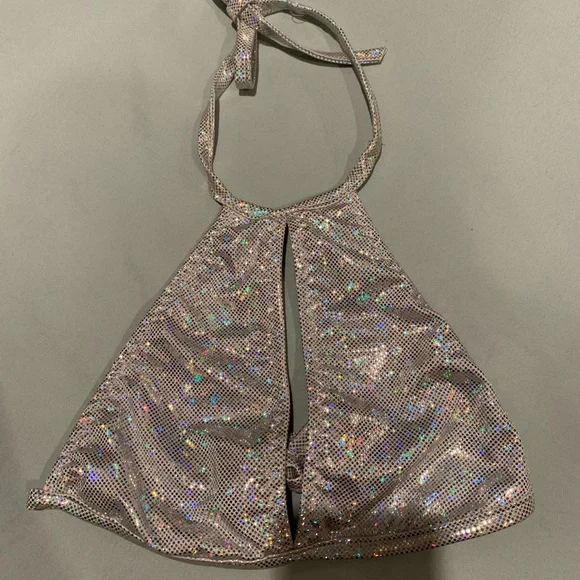 Holographic Silver/White Rave Keyhole Top - Picture 2 of 3